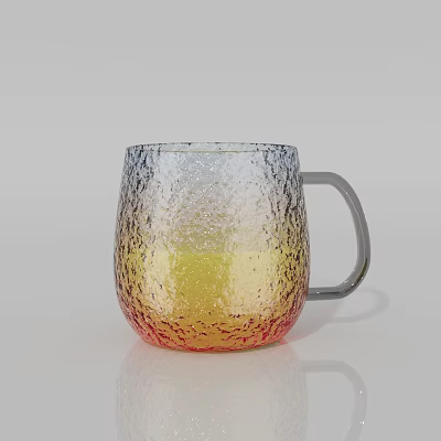 Colorful Gradient Glass Cup With Bubble Texture Holding Yellow Liquid On Light Background 3d model