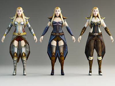 Game Movie Female Characters With Three Different Armor Designs Blonde Hair And Fantasy Style 3d model