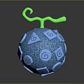 Shiny Blue Decorative Sphere With Spiral Patterns And Green Curved Stem On Dark Surface