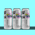 Refreshing Sparkling Fruit Flavored Beverage Three White Cans on Light Blue Background