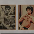 Two Vintage Style Bruce Lee Portrait Paintings With Shirtless Muscular Bodies And Martial Arts Poses