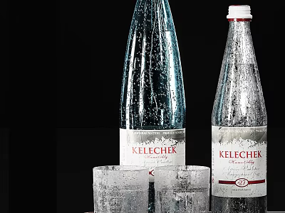Kelechek Bottled Water With Ice Filled Glasses Cold Refreshing Drink 3d model