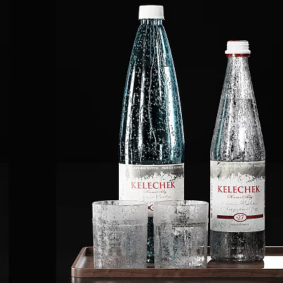 Kelechek Bottled Water With Ice Filled Glasses Cold Refreshing Drink 3d model