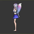 3D Anime Girl Character With Cat Ears Pink Blue Twin Braids White Top Blue Skirt