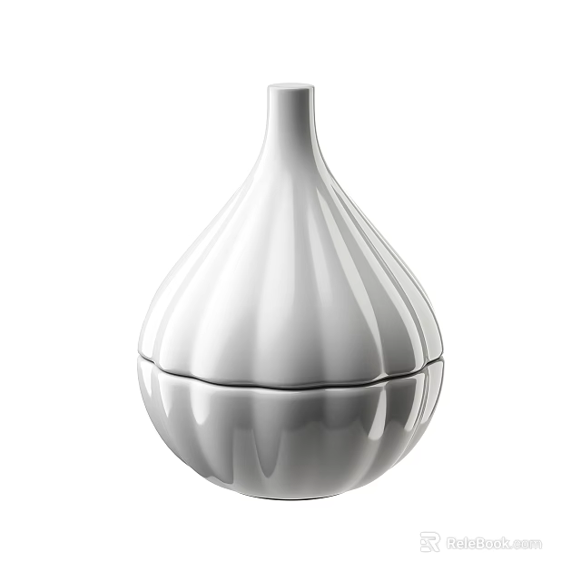 White Lidded Ceramic Vessel With Pear Shaped Design And Ribbed Surface For Modern Home Decor 3d model 