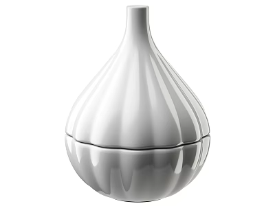White Lidded Ceramic Vessel With Pear Shaped Design And Ribbed Surface For Modern Home Decor 3d model