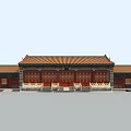 Ancient Chinese Architecture Classic Yellow Glazed Roof Red Wooden Doors and Symmetrical Overhanging Eaves View