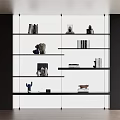 Modern Glass Bookcase With Black Frame And Decorative Items On Shelves 3d model
