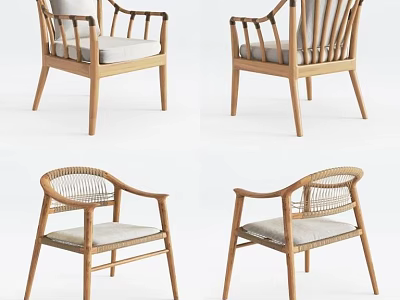Stylish Leisure Chairs With Wooden Frames Woven Details And Comfortable Cushioned Seats 3d model