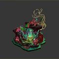 Enchanting Fantasy Landscape with Luminous Greenery Rocky Outcrops and Glowing Water Features