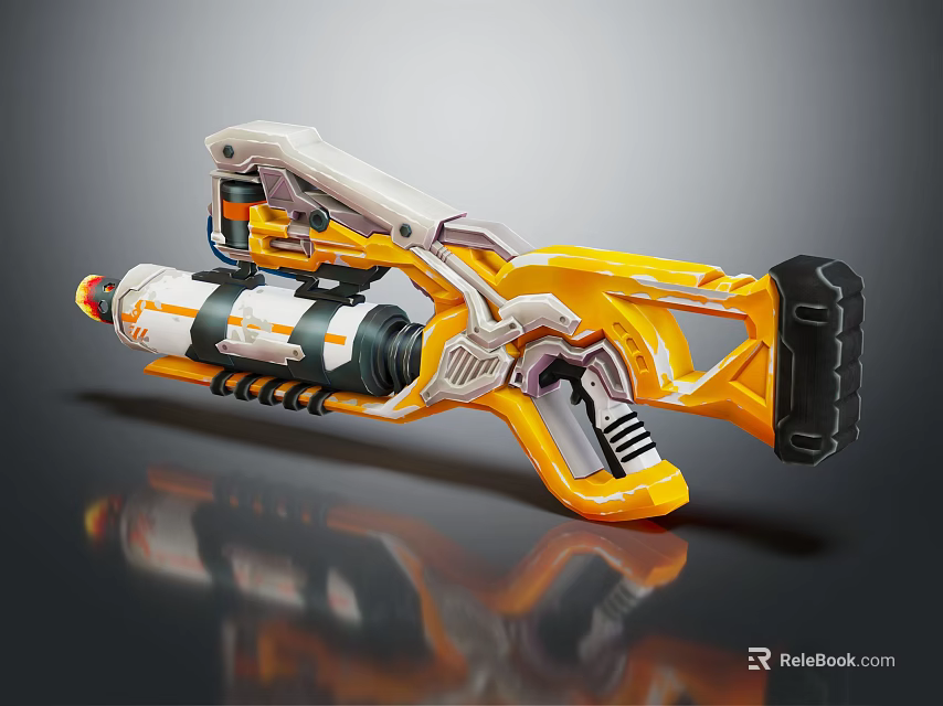 Advanced Futuristic Sci-Fi Weapon With Yellow White Mechanical Grip Barrel And Energy Chamber 3d model 