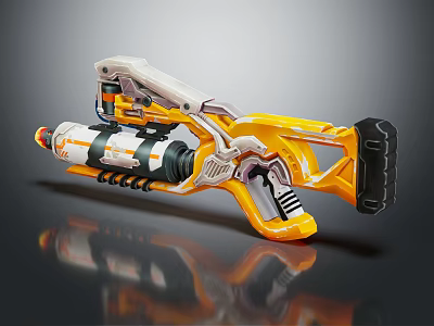 Advanced Futuristic Sci-Fi Weapon With Yellow White Mechanical Grip Barrel And Energy Chamber 3d model