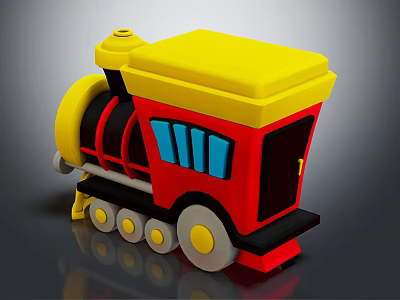 Colorful Electric Toy Train With Red Body Yellow Roof And Blue Windows 3d model