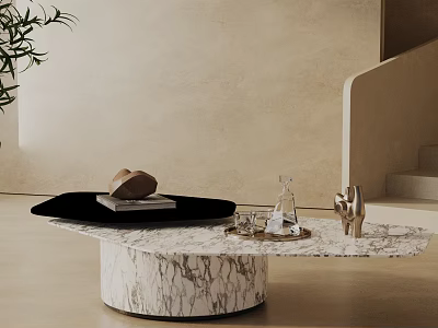 Modern Sofa and Coffee Table Set with Marble Top Tray Glassware and Decorative Accents 3d model