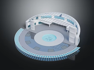 Modern Circular Interior Design With Transparent Roof Central Element And Seating Platforms 3d model