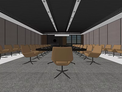 Modern Conference Room Interior With Round Table Tan Chairs And Recessed Lighting 3d model