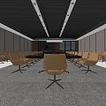 Modern Conference Room Interior With Round Table Tan Chairs And Recessed Lighting