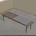 Modern Sofa Bench With Light Wooden Top Gray Cushion And Black Metal Legs In Minimalist Interior