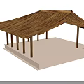 Traditional Ancient Architecture Open Structure With Thatched Roof Wooden Pillars On Platform
