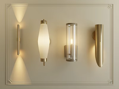Modern Wall Sconces With Brass Finish And Glass Shades In Various Styles 3d model