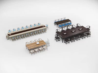 Various Conference Table Designs Including Long Rectangular and Square with Chairs 3d model