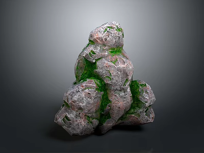 Wood Stone Natural Decorative Piece With Green Moss Covered Rough Surface And Organic Texture 3d model
