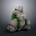 Wood Stone Natural Decorative Piece With Green Moss Covered Rough Surface And Organic Texture