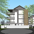 Modern Detached Villa Exterior With Large Glass Windows Balconies And Stone Wall Fence