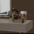 White Dressing Table with Glass Dome Organizer Pink Cosmetic Storage and Makeup Brushes