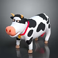 Cute Cartoon Cow Doll With Black White Spots Red Collar Yellow Bell And Pink Nose