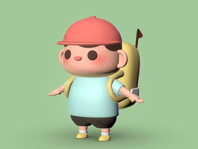 Cartoon Character Outfit With Red Cap Light Blue T shirt Black Shorts Yellow Shoes And Backpack 3d model