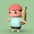 Cartoon Character Outfit With Red Cap Light Blue T shirt Black Shorts Yellow Shoes And Backpack