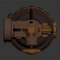Steampunk Style Weapon With Wooden Barrel Gears And Mechanical Metal Components