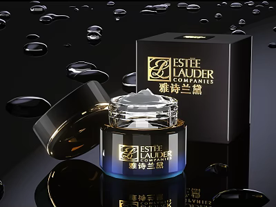 Luxurious Estee Lauder Revitalizing Cream with Product Box and Water Droplets on Black Background 3d model