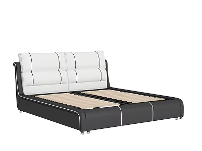 Modern Minimalist Double Bed With White Leather Headboard And Black Frame 3d model
