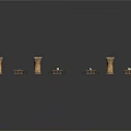 Wooden Scene Construction Components Featuring Long Planks And Cylindrical Bases