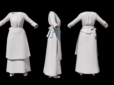 Women's White Long Dress Displayed in Three Different Angles 3d model