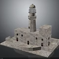 Unique Lighthouse Inspired Decorative Furniture Piece With Stone Finish And Red Accents