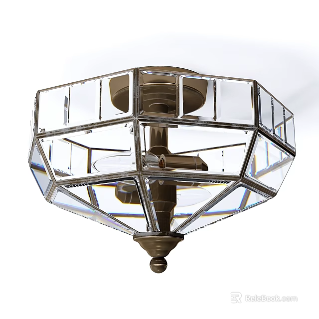 Modern Transparent Geometric Ceiling Light With Crystal Glass Shade And Metal Base 3d model 