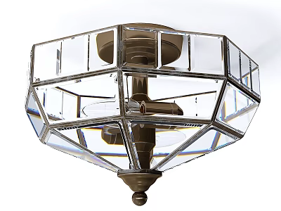 Modern Transparent Geometric Ceiling Light With Crystal Glass Shade And Metal Base 3d model