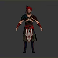 A Bearded Man In Red Turban With Ornate Armor Patterned Robe Arm Guards And Boots