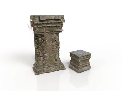 Ancient Stone Structures In Modern Setting With Tall And Short Brick Details 3d model