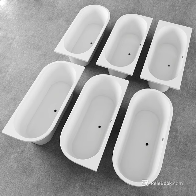 Various White Bathtub Designs With Oval And Rectangular Shapes On Gray Surface 3d model 