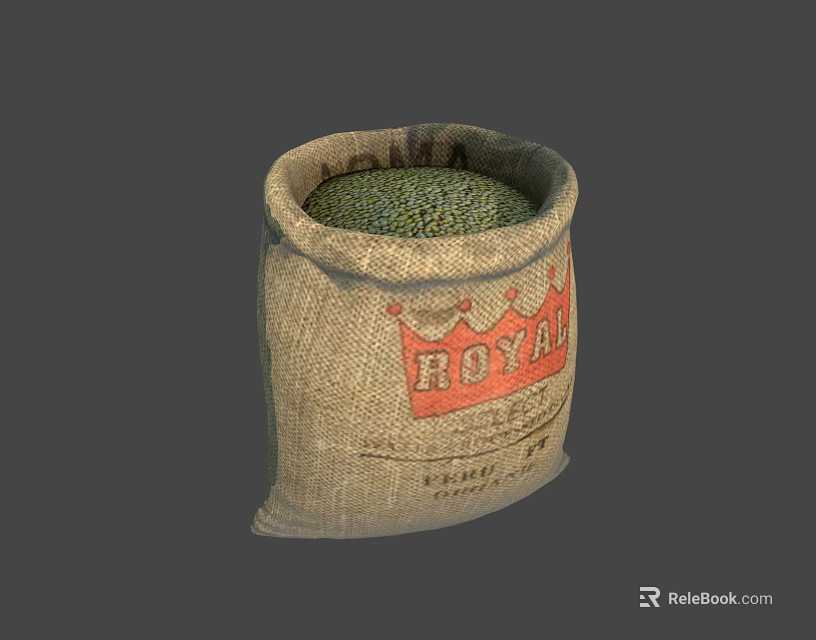 Royal Hessian Sack Filled With Fresh Green Grains For Household Use 3d model 