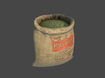Royal Hessian Sack Filled With Fresh Green Grains For Household Use 3d model