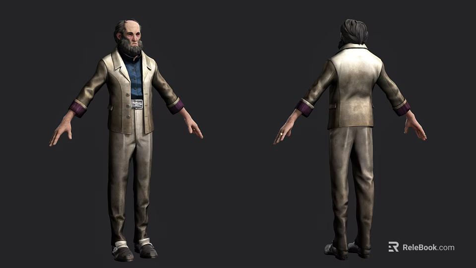 Man in Suit 3D Model with Front and Back View and Detailed Clothing 3d model 