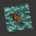 Blue Ocean Waves With Orange Floating Structure And Flaming Plume
