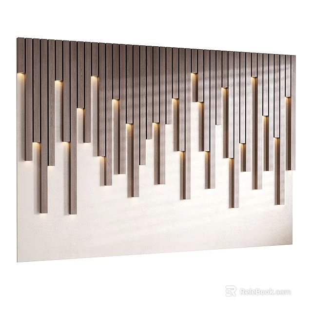 Modern Accent Wall With Vertical Metal Strips And Embedded Illuminated Design Features 3d model