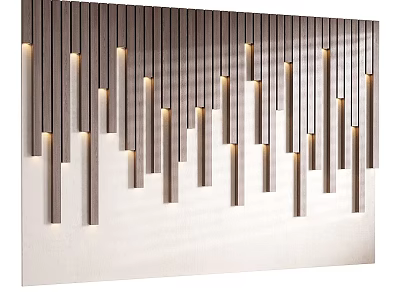 Modern Accent Wall With Vertical Metal Strips And Embedded Illuminated Design Features 3d model