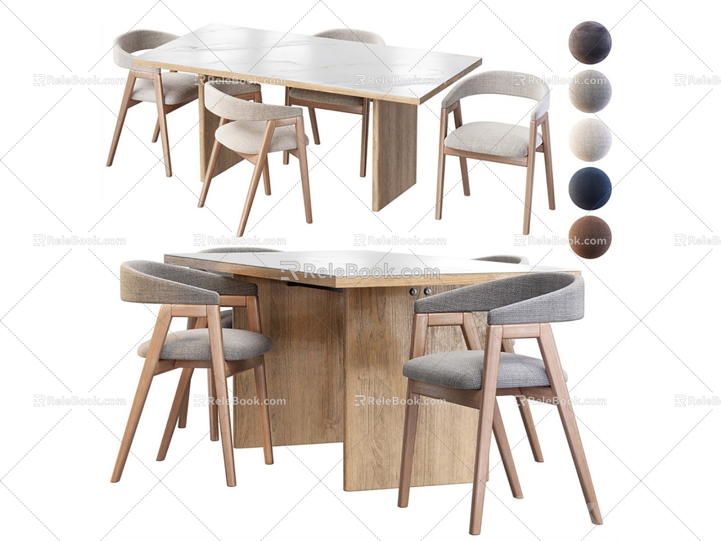 Marble Dining Table Dining Chair Wooden Chair Dining Table and Chair 3d model